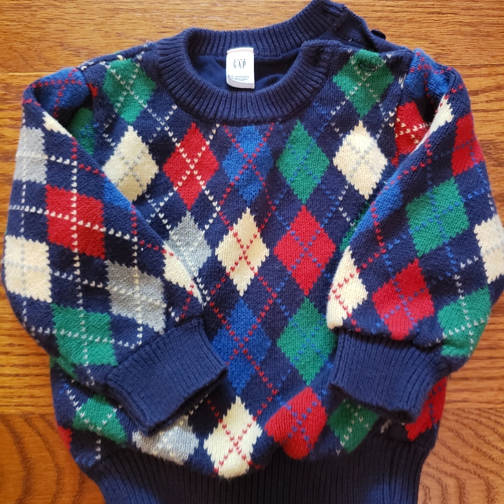 Vintage Baby Gap Argyle Print Knit Crewneck Sweater